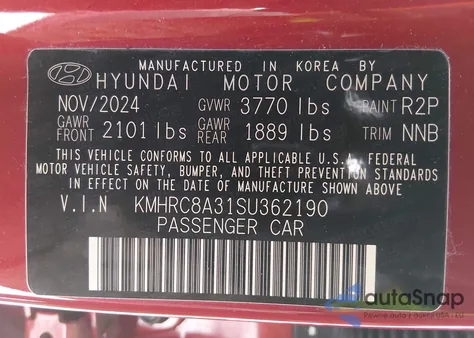 2025 Hyundai Venue Sel из США, поврежденный, VIN KMHRC8A31SU362190